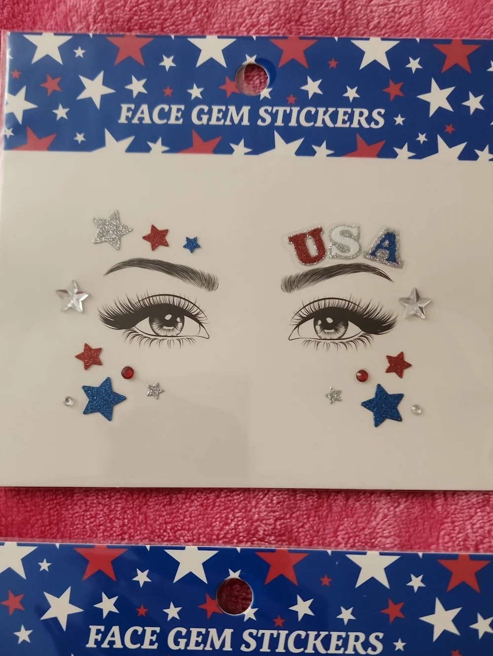 Nwt/USA Face Gem Stickers & Glitter Tattoos - Red❤️ Blue 💙White🤍 Party Pack